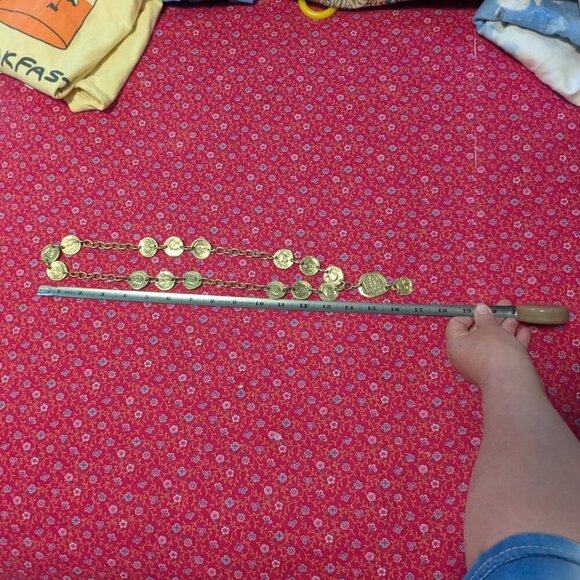 Vintage Roman Coin Cross Gold Medallion Lariat Bib Necklace Chunky Chain Link - Picture 7 of 13